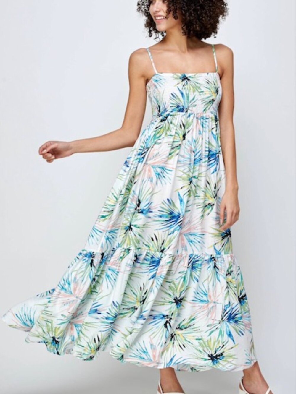 D14-Tropical Smocked Maxi Dress